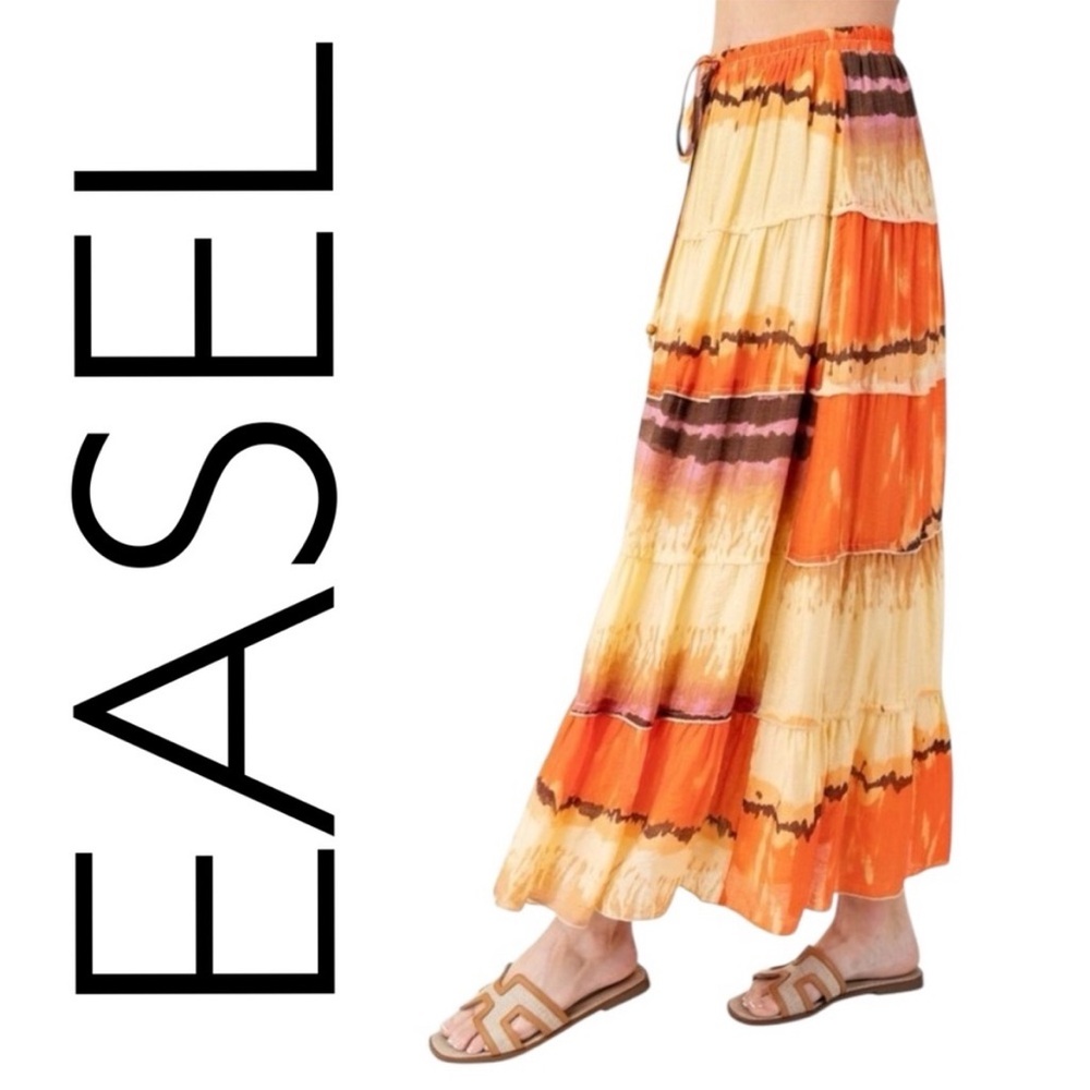 Easel Women's Orange and Brown Tie-Dye Maxi Skirt - NWT